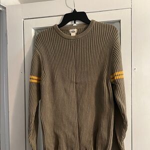 Old Navy Men's Olive Crewneck Sweater with Yellow Stripes
